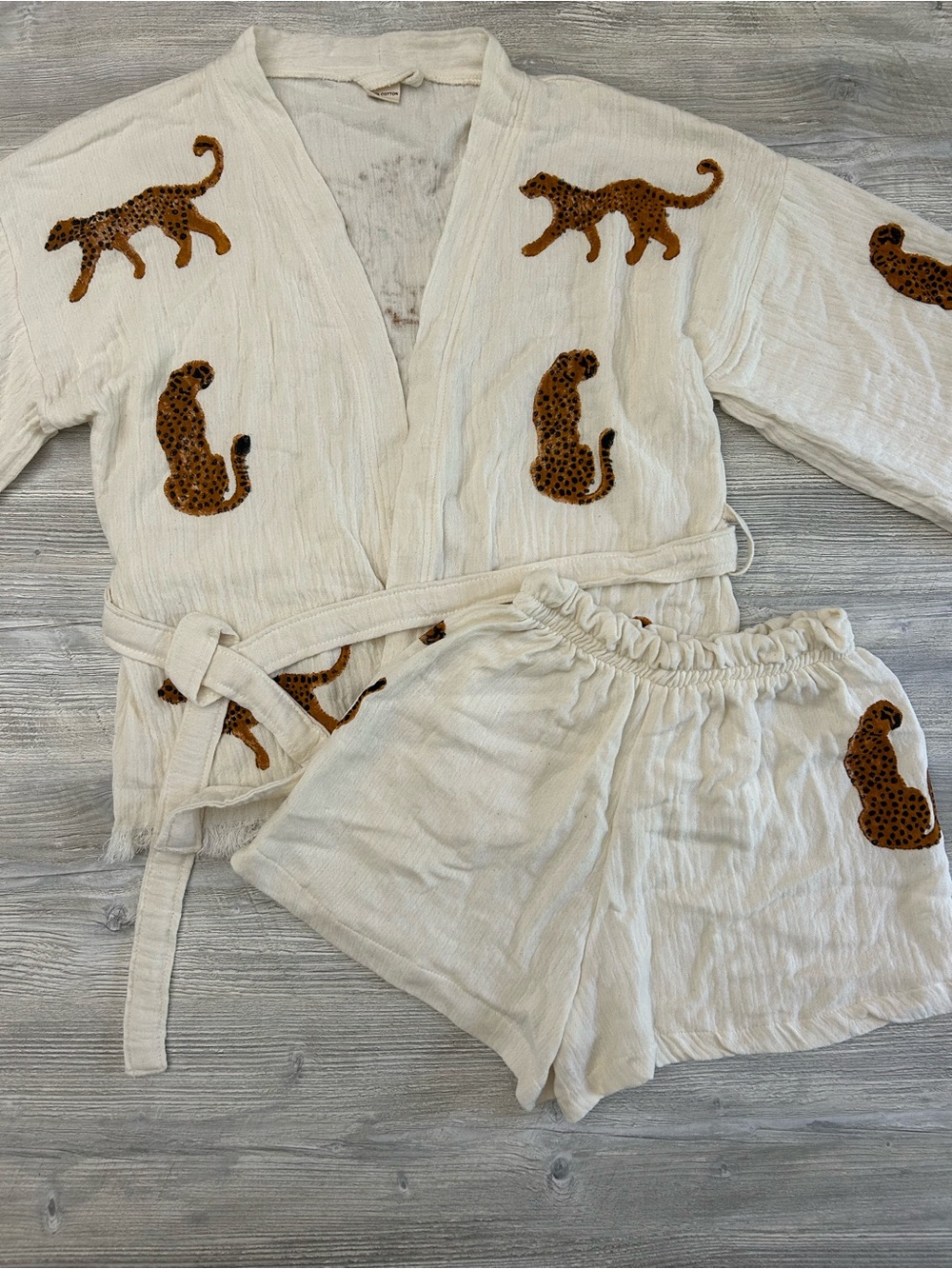 Boho Leopard Print Turkish Organic Cotton Medium Muslin Safari Loungewear Set